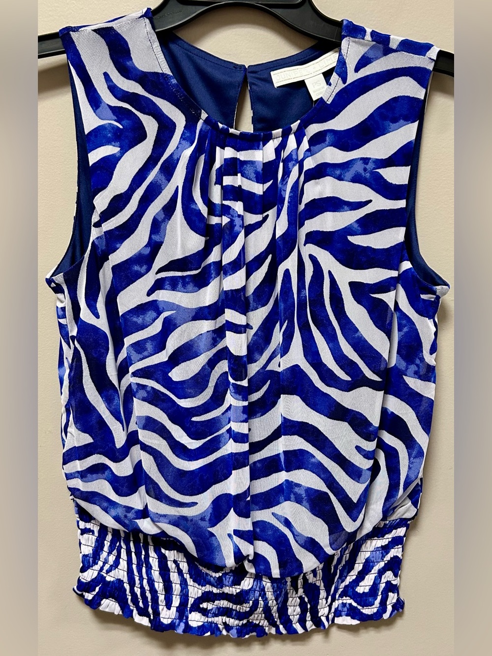 Blue & White Zebra Print Sleeveless Blouse Sz SP Juniper & Lime Petite NWT